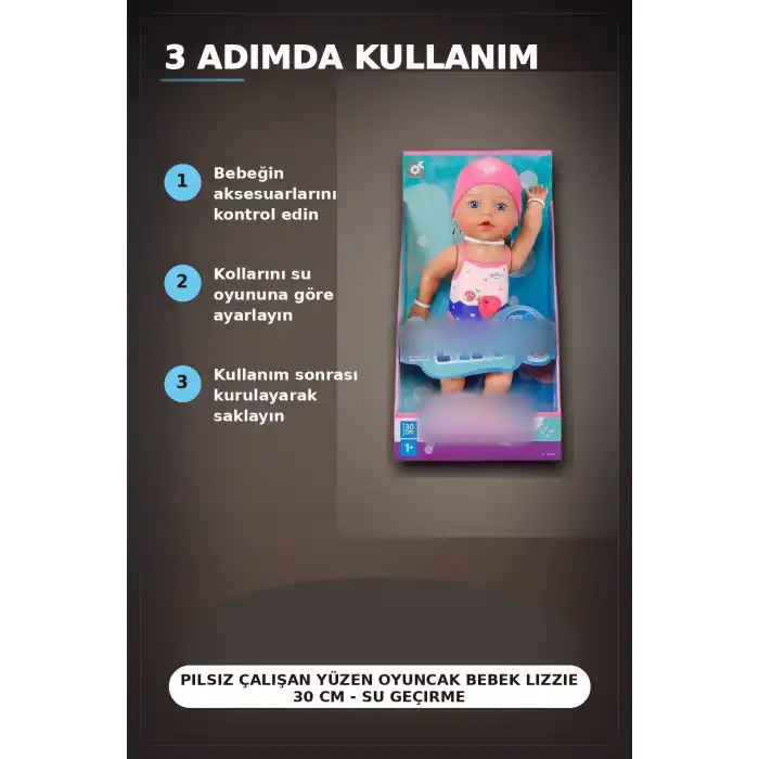 Pilsiz Çalışan Yüzen Oyuncak Bebek Lizzie 30 cm - Su Geçirmez Kız Çocuk Hediyesi BX-313396