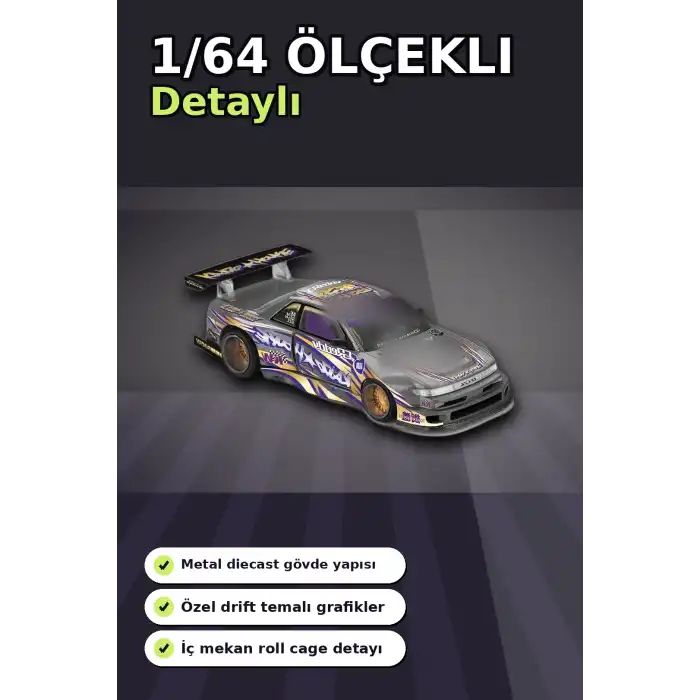 Metal Diecast 1/64 Olcek Nissan Silvia S13-R Drift Arabasi - Kaido House Koleksiyon Modeli BX-313398