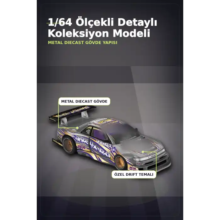 Metal Diecast 1/64 Olcek Nissan Silvia S13-R Drift Arabasi - Kaido House Koleksiyon Modeli BX-313398