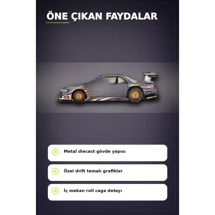 Metal Diecast 1/64 Olcek Nissan Silvia S13-R Drift Arabasi - Kaido House Koleksiyon Modeli BX-313398