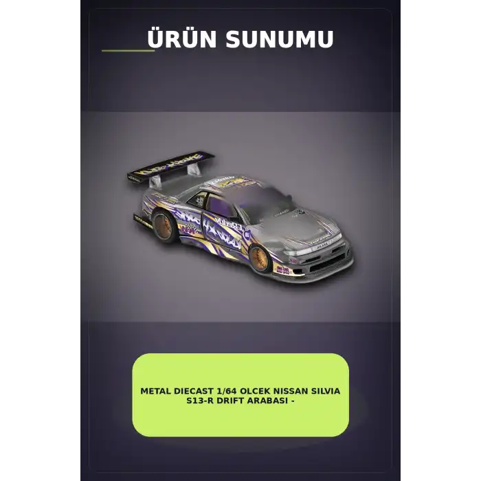 Metal Diecast 1/64 Olcek Nissan Silvia S13-R Drift Arabasi - Kaido House Koleksiyon Modeli BX-313398