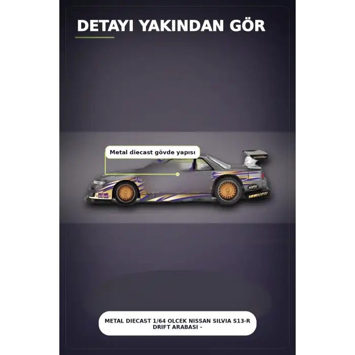 Metal Diecast 1/64 Olcek Nissan Silvia S13-R Drift Arabasi - Kaido House Koleksiyon Modeli BX-313398