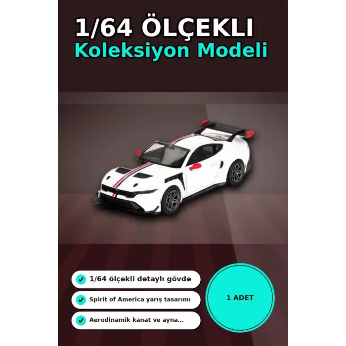 Koleksiyonluk 1/64 Olcek Ford Mustang GTD Spirit of America Model Araba Tekli Paket BX-313401