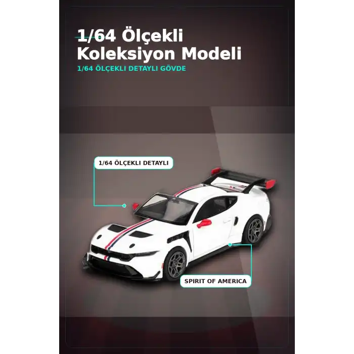 Koleksiyonluk 1/64 Olcek Ford Mustang GTD Spirit of America Model Araba Tekli Paket BX-313401