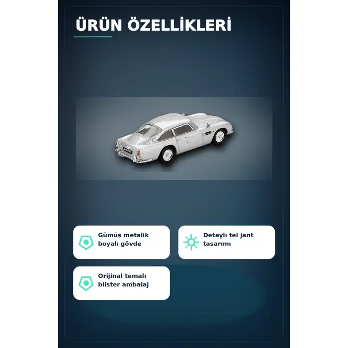 Diecast 1/64 Aston Martin DB5 Skyfall Filmi Model Araba - Koleksiyonluk Blister Paket BX-313406