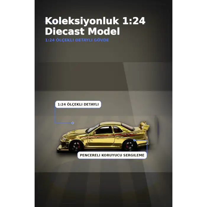 Diecast Metal 1/24 R34 GTR Model Araba - 14 Yaş ve Üzeri Koleksiyon İçin Tekli Paket BX-313407