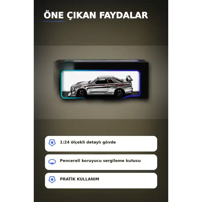 Diecast Metal 1/24 R34 GTR Model Araba - 14 Yaş ve Üzeri Koleksiyon İçin Tekli Paket BX-313407