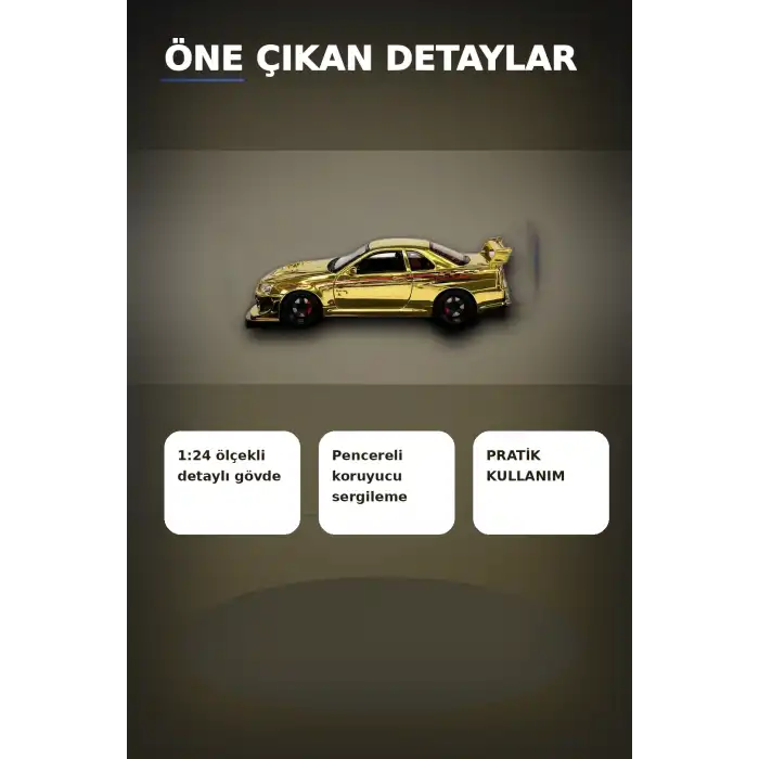 Diecast Metal 1/24 R34 GTR Model Araba - 14 Yaş ve Üzeri Koleksiyon İçin Tekli Paket BX-313407
