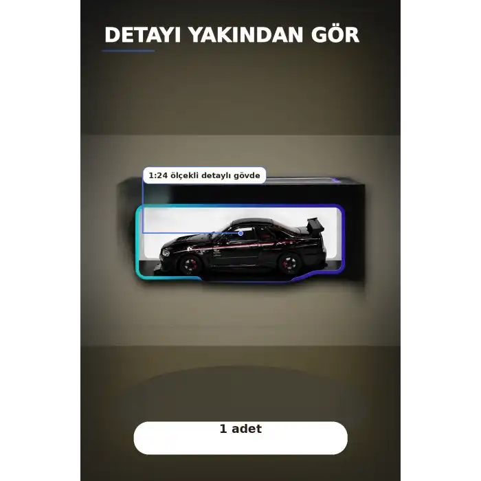 Diecast Metal 1/24 R34 GTR Model Araba - 14 Yaş ve Üzeri Koleksiyon İçin Tekli Paket BX-313407