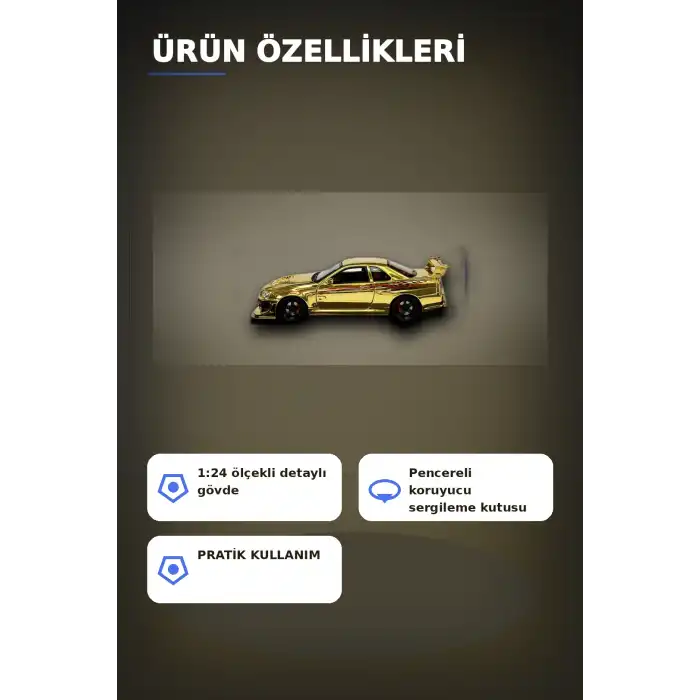 Diecast Metal 1/24 R34 GTR Model Araba - 14 Yaş ve Üzeri Koleksiyon İçin Tekli Paket BX-313407
