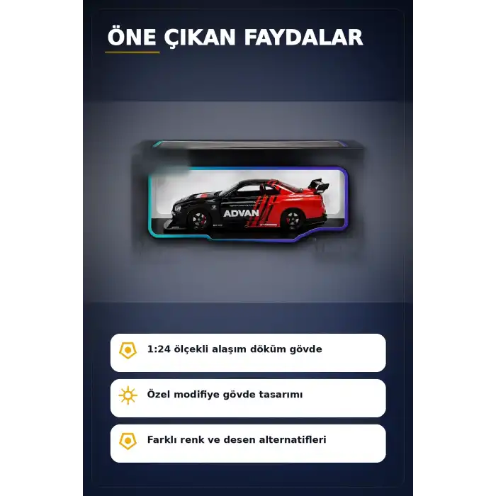 Detaylı 1/24 Ölçek R34 Modifiye Spor Model Araç - Tek Renk Seçimli, Koleksiyonluk Oyunca BX-313408