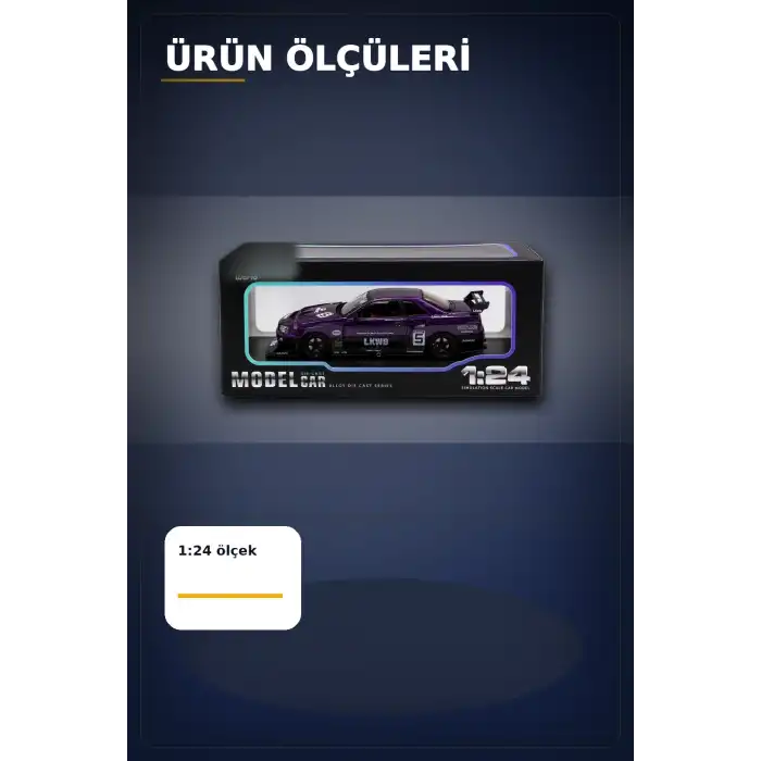 Detaylı 1/24 Ölçek R34 Modifiye Spor Model Araç - Tek Renk Seçimli, Koleksiyonluk Oyunca BX-313408