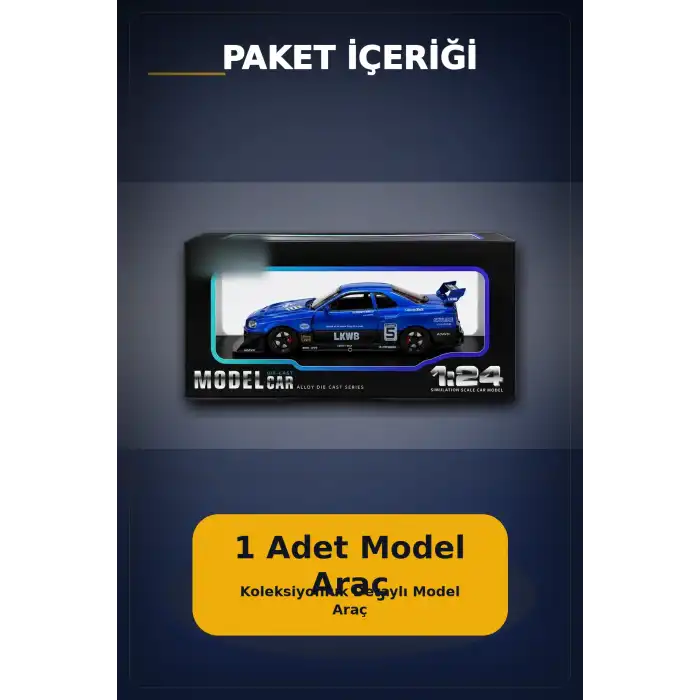 Detaylı 1/24 Ölçek R34 Modifiye Spor Model Araç - Tek Renk Seçimli, Koleksiyonluk Oyunca BX-313408