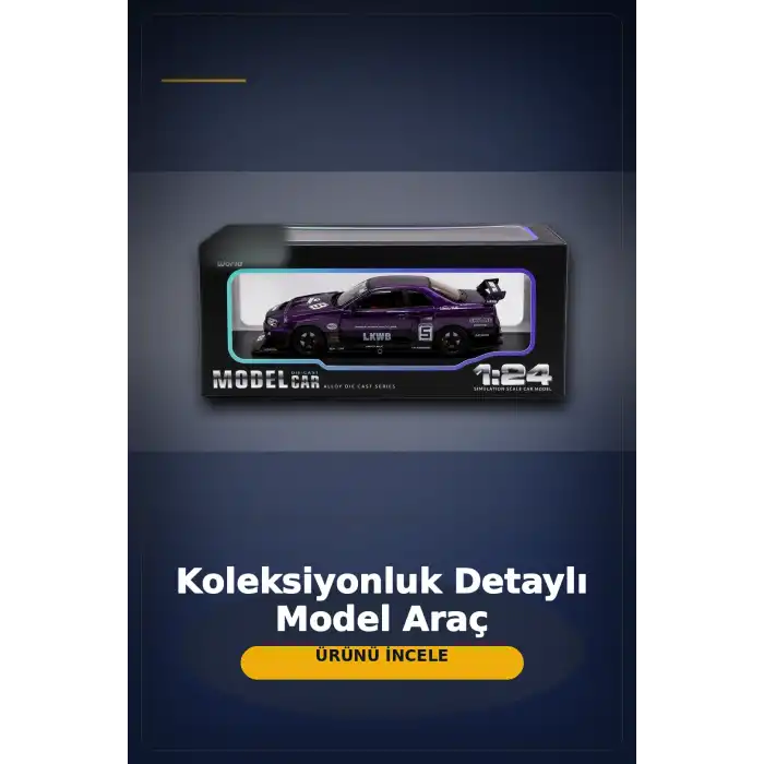 Detaylı 1/24 Ölçek R34 Modifiye Spor Model Araç - Tek Renk Seçimli, Koleksiyonluk Oyunca BX-313408