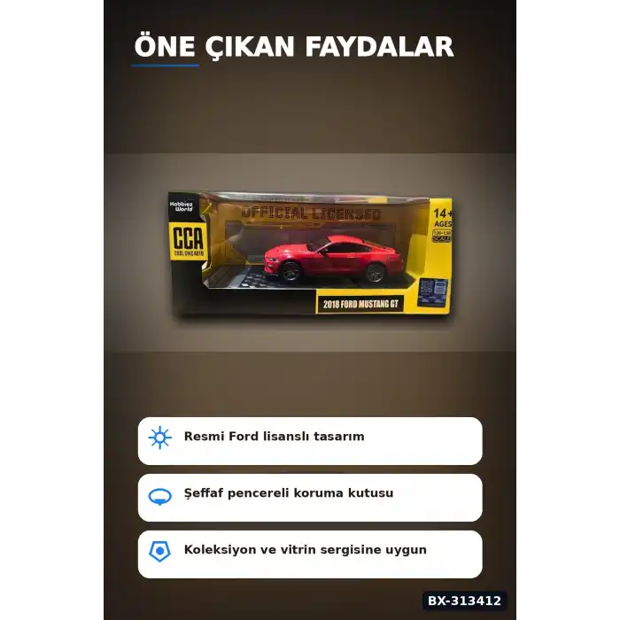 Detayli 1/32 Olcek 2018 Ford Mustang GT Kirmizi Kasik Model Araba Vitrin Icin 1 Adet BX-313412