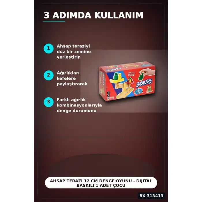 Ahşap Terazi 12 Cm Denge Oyunu - Dijital Baskılı 1 Adet Çocuk Aktivite Seti BX-313413
