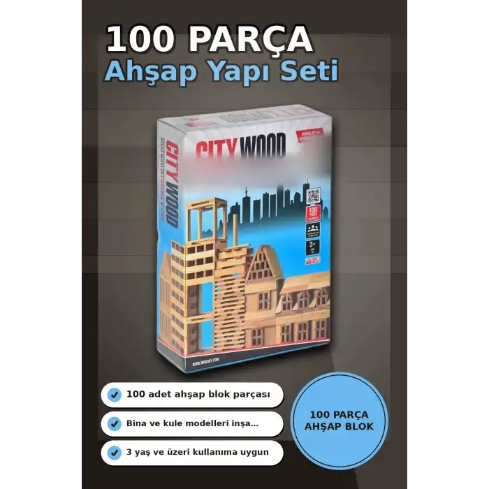 Ahşap Yapı Blokları 100 Parça 11x2,2x0,7 cm Doğal ve Boyalı Çocuk Gelişim BX-313414