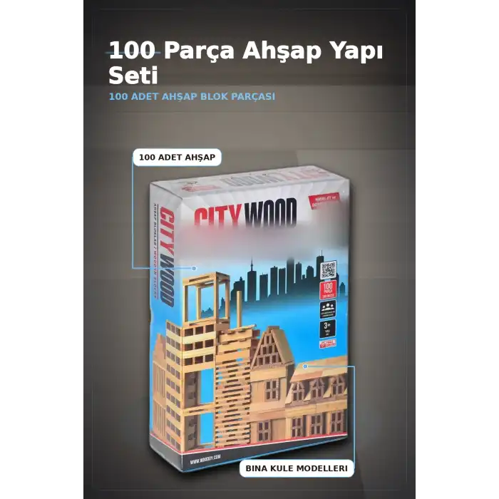 Ahşap Yapı Blokları 100 Parça 11x2,2x0,7 cm Doğal ve Boyalı Çocuk Gelişim BX-313414