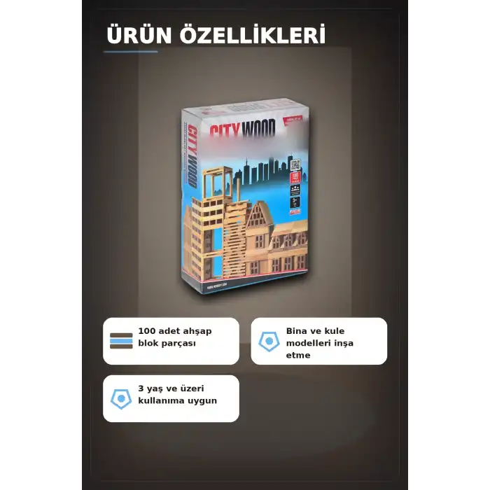 Ahşap Yapı Blokları 100 Parça 11x2,2x0,7 cm Doğal ve Boyalı Çocuk Gelişim BX-313414