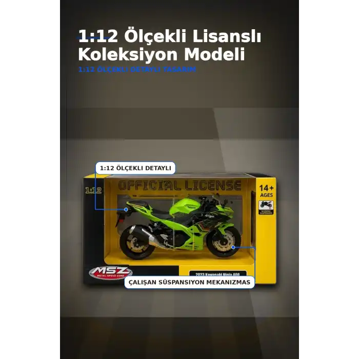Detaylı 1/12 2023 Kawasaki Ninja 400 Motosiklet - Koleksiyonluk Tekli Paket BX-313415