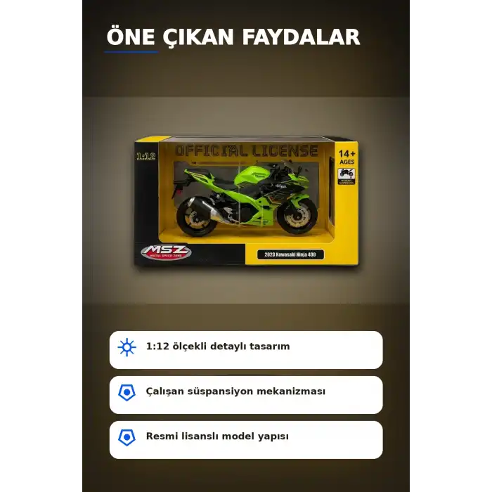 Detaylı 1/12 2023 Kawasaki Ninja 400 Motosiklet - Koleksiyonluk Tekli Paket BX-313415