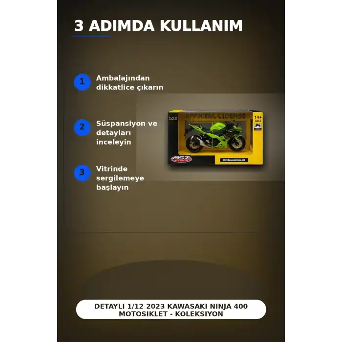 Detaylı 1/12 2023 Kawasaki Ninja 400 Motosiklet - Koleksiyonluk Tekli Paket BX-313415