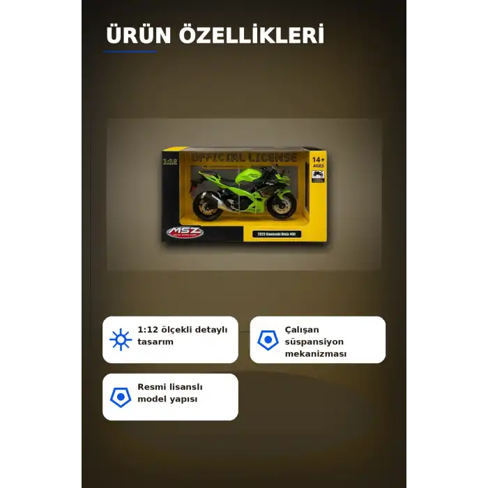 Detaylı 1/12 2023 Kawasaki Ninja 400 Motosiklet - Koleksiyonluk Tekli Paket BX-313415