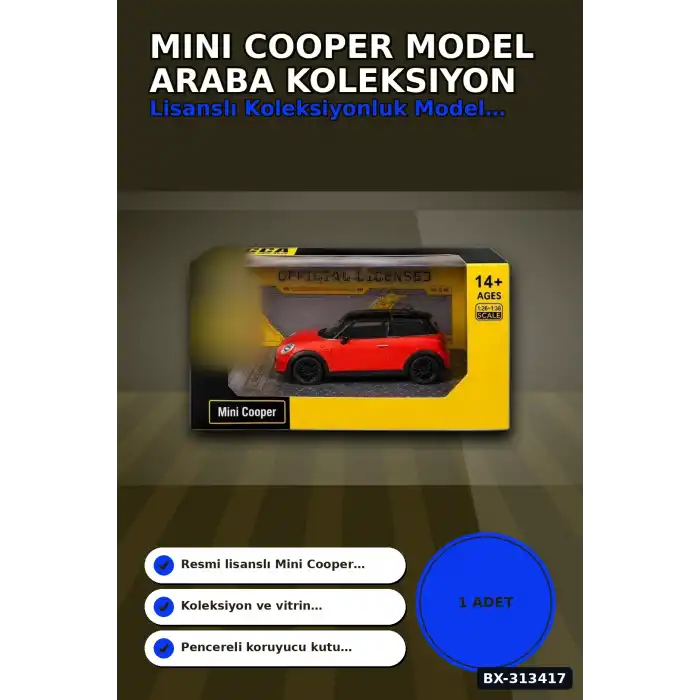 Açık Kırmızı 1/32 Mini Cooper Model Araba Koleksiyonluk Vitrin Oyuncak - Tekli BX-313417
