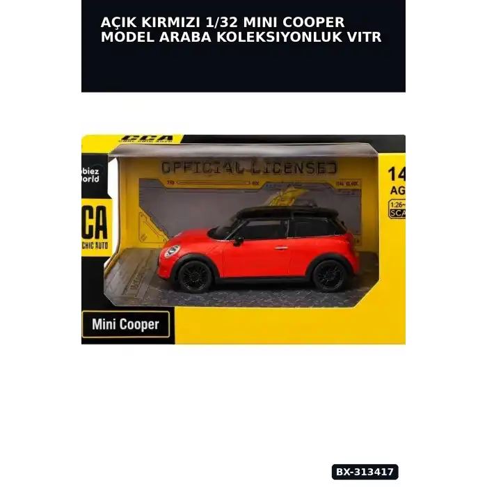 Açık Kırmızı 1/32 Mini Cooper Model Araba Koleksiyonluk Vitrin Oyuncak - Tekli BX-313417