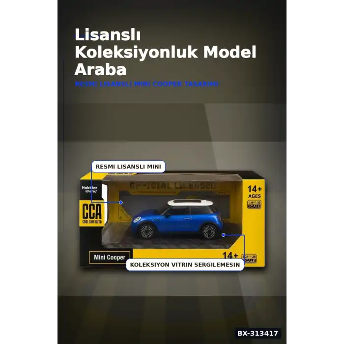 Açık Kırmızı 1/32 Mini Cooper Model Araba Koleksiyonluk Vitrin Oyuncak - Tekli BX-313417