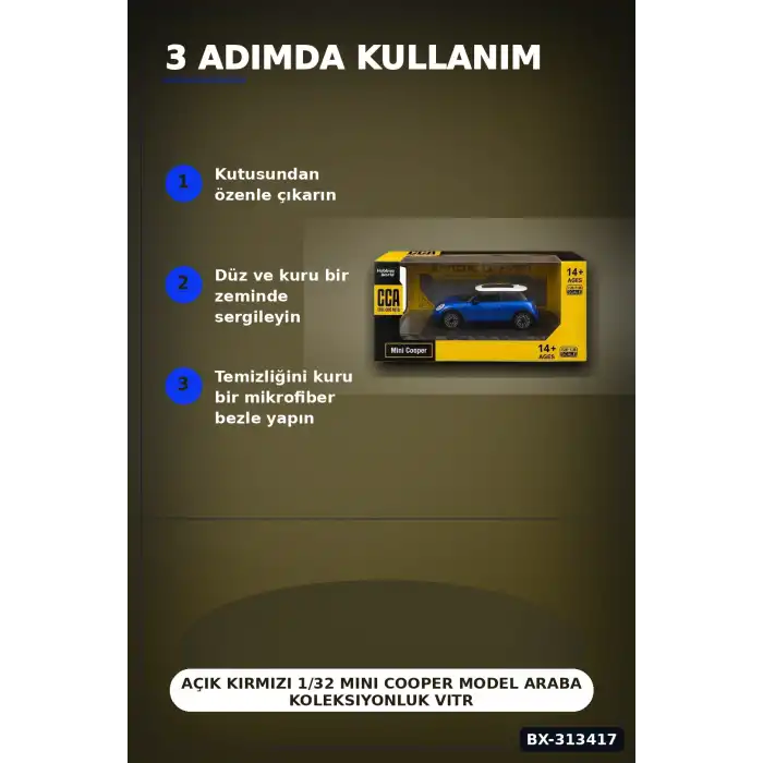 Açık Kırmızı 1/32 Mini Cooper Model Araba Koleksiyonluk Vitrin Oyuncak - Tekli BX-313417