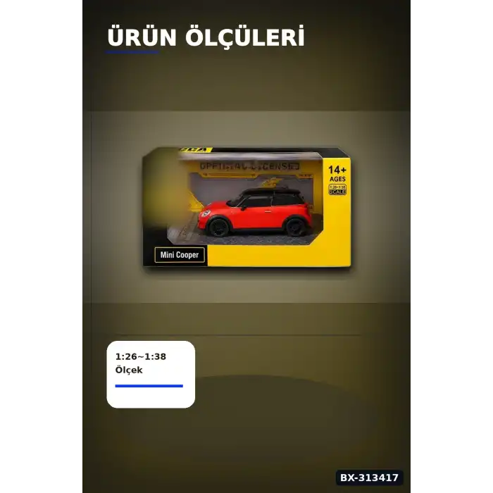 Açık Kırmızı 1/32 Mini Cooper Model Araba Koleksiyonluk Vitrin Oyuncak - Tekli BX-313417