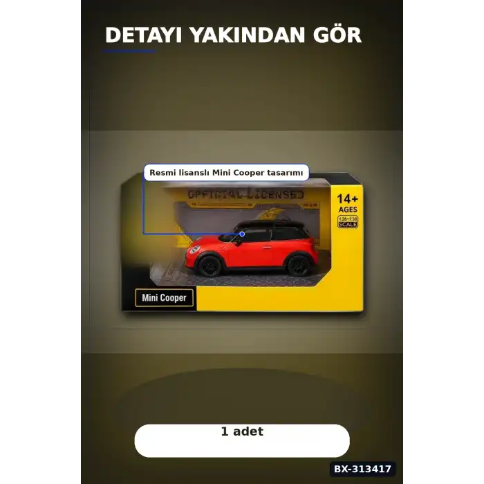 Açık Kırmızı 1/32 Mini Cooper Model Araba Koleksiyonluk Vitrin Oyuncak - Tekli BX-313417