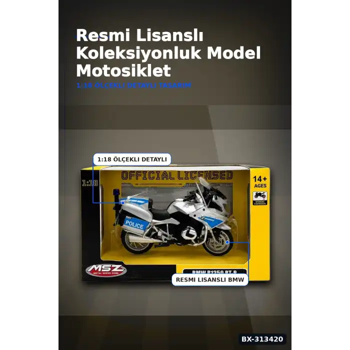 Die-Cast 1:18 Ölçekli Alman Polis BMW R1250RT Motosiklet Modeli 1 Adet BX-313420