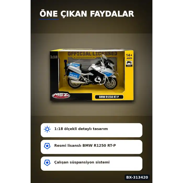 Die-Cast 1:18 Ölçekli Alman Polis BMW R1250RT Motosiklet Modeli 1 Adet BX-313420