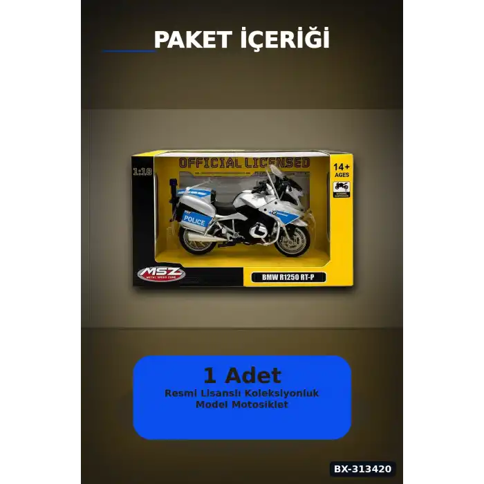 Die-Cast 1:18 Ölçekli Alman Polis BMW R1250RT Motosiklet Modeli 1 Adet BX-313420