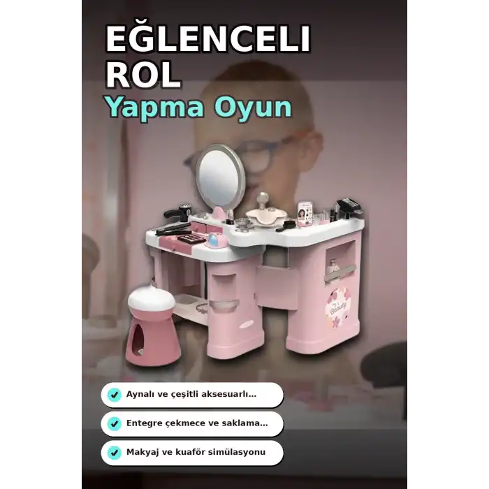 Katlanabilir 3 Parcali Guzellik Salonu Oyun Seti - Cocuklar Icin Makyaj Kuafor Manikur BX-313422