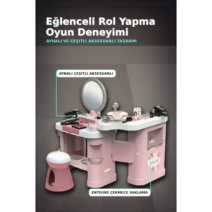Katlanabilir 3 Parcali Guzellik Salonu Oyun Seti - Cocuklar Icin Makyaj Kuafor Manikur BX-313422