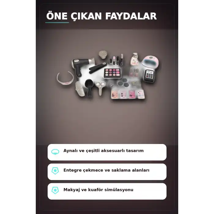 Katlanabilir 3 Parcali Guzellik Salonu Oyun Seti - Cocuklar Icin Makyaj Kuafor Manikur BX-313422