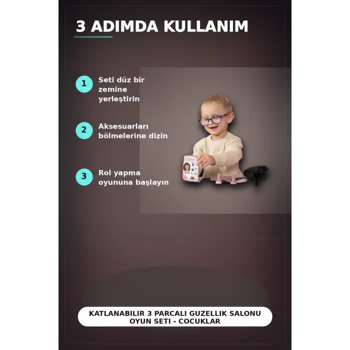 Katlanabilir 3 Parcali Guzellik Salonu Oyun Seti - Cocuklar Icin Makyaj Kuafor Manikur BX-313422