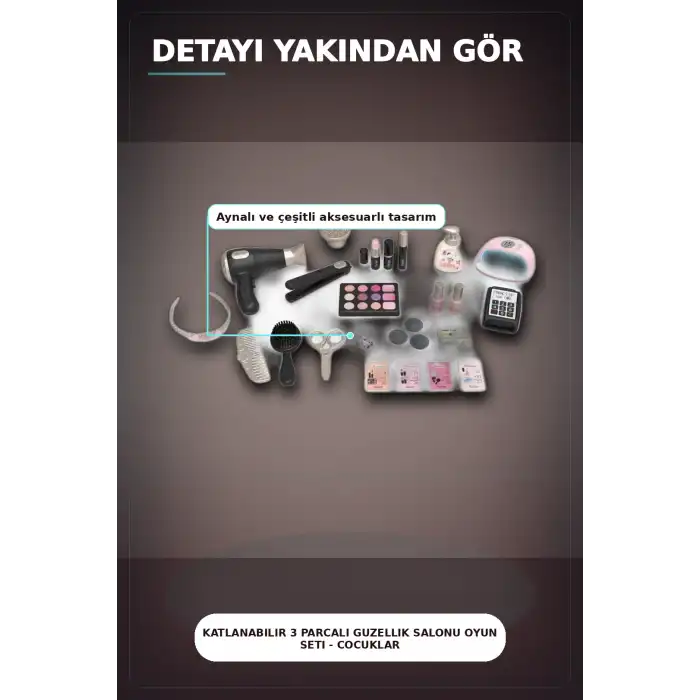 Katlanabilir 3 Parcali Guzellik Salonu Oyun Seti - Cocuklar Icin Makyaj Kuafor Manikur BX-313422