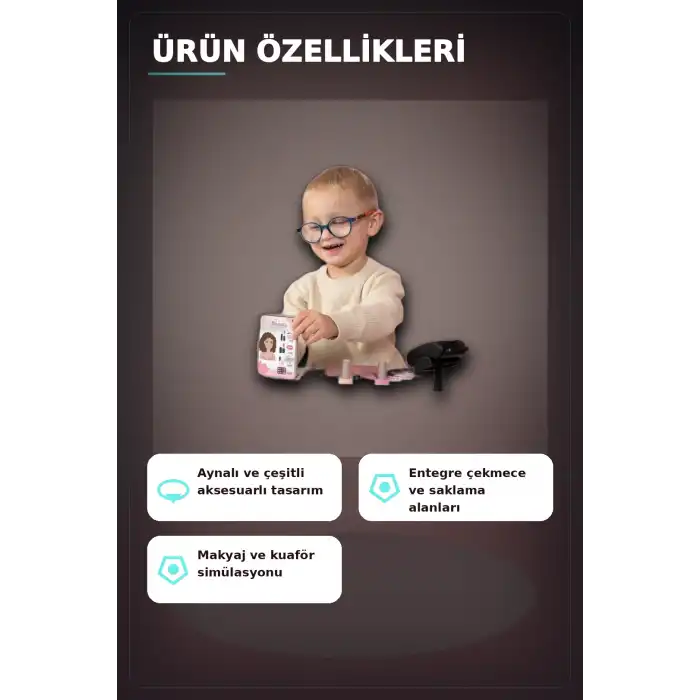 Katlanabilir 3 Parcali Guzellik Salonu Oyun Seti - Cocuklar Icin Makyaj Kuafor Manikur BX-313422