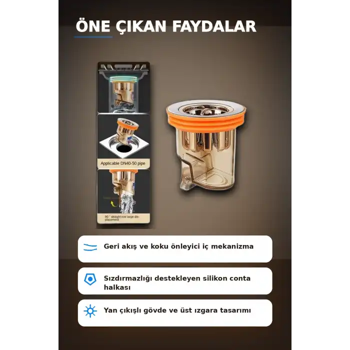 Koku Onleyici DN40 DN50 Gider Aparati Paslanmaz Celik Izgarali Silikon Contali Sifon BX-313423