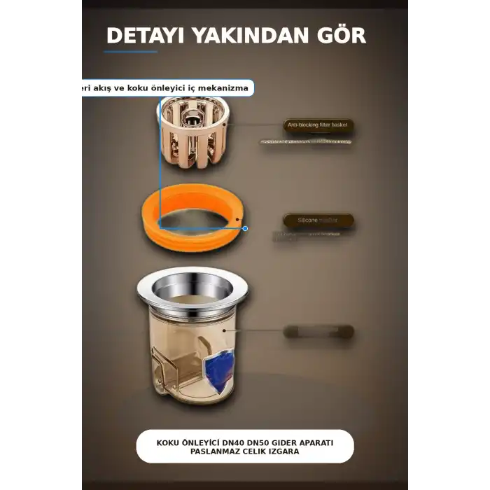 Koku Onleyici DN40 DN50 Gider Aparati Paslanmaz Celik Izgarali Silikon Contali Sifon BX-313423