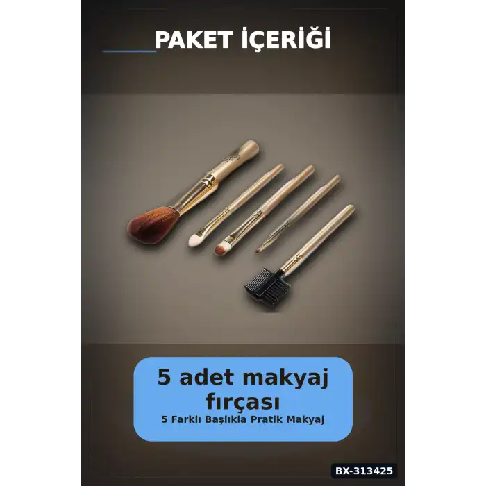 5 Parça Profesyonel Makyaj Fircasi Seti - Sarı Renk Kozmetik Far Allik Fondoten Fircasi BX-313425