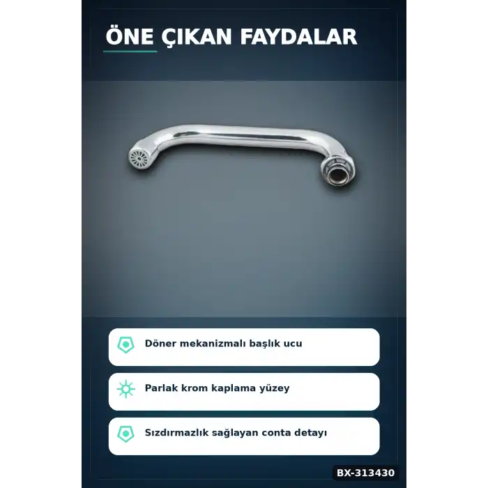 Döner Başlıklı Krom Kuğu Batarya Borusu - 1 Adet Banyo Musluk Aksesuarı BX-313430