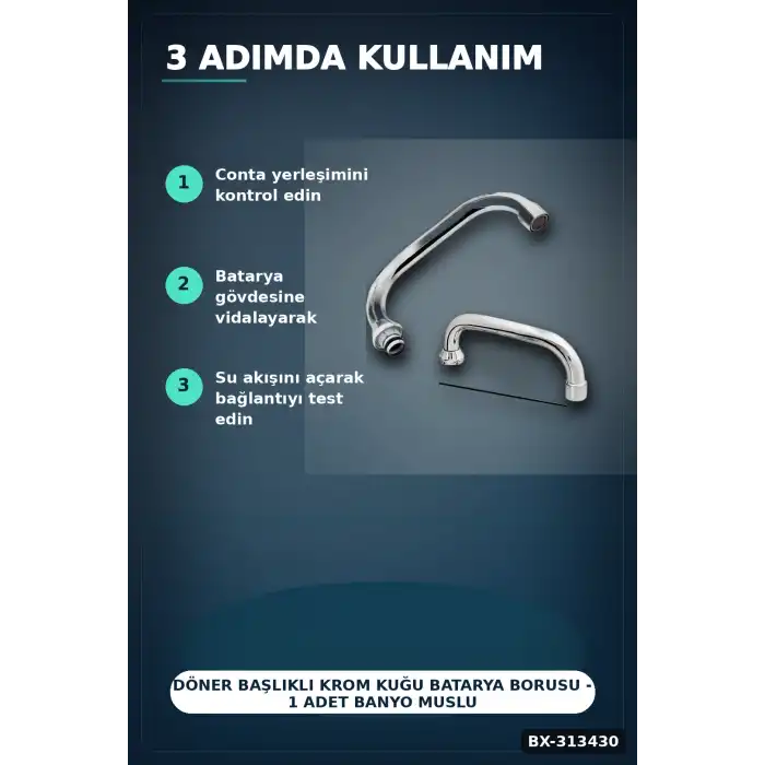 Döner Başlıklı Krom Kuğu Batarya Borusu - 1 Adet Banyo Musluk Aksesuarı BX-313430