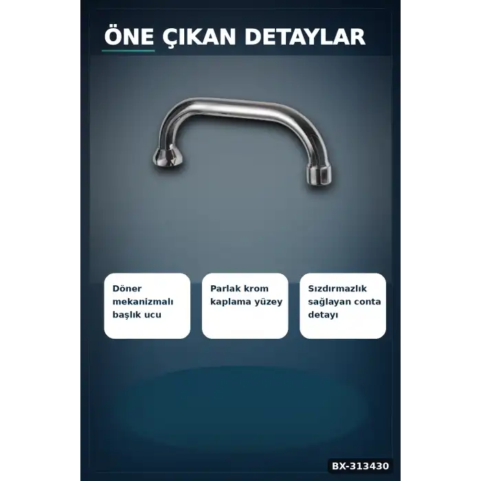 Döner Başlıklı Krom Kuğu Batarya Borusu - 1 Adet Banyo Musluk Aksesuarı BX-313430