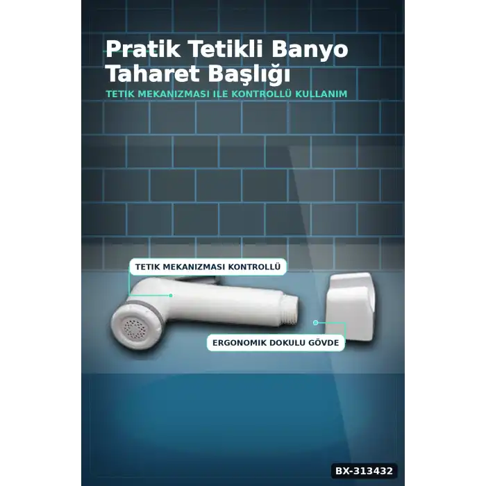 Köşeli Taharetmatik Şattaf Başlık - Beyaz Gri Plastik - Banyo Aksesuarı BX-313432