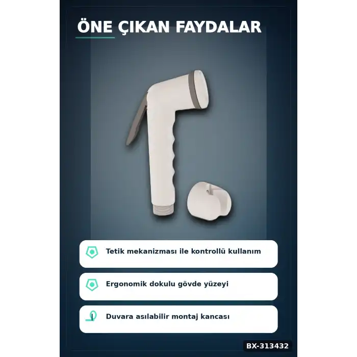 Köşeli Taharetmatik Şattaf Başlık - Beyaz Gri Plastik - Banyo Aksesuarı BX-313432